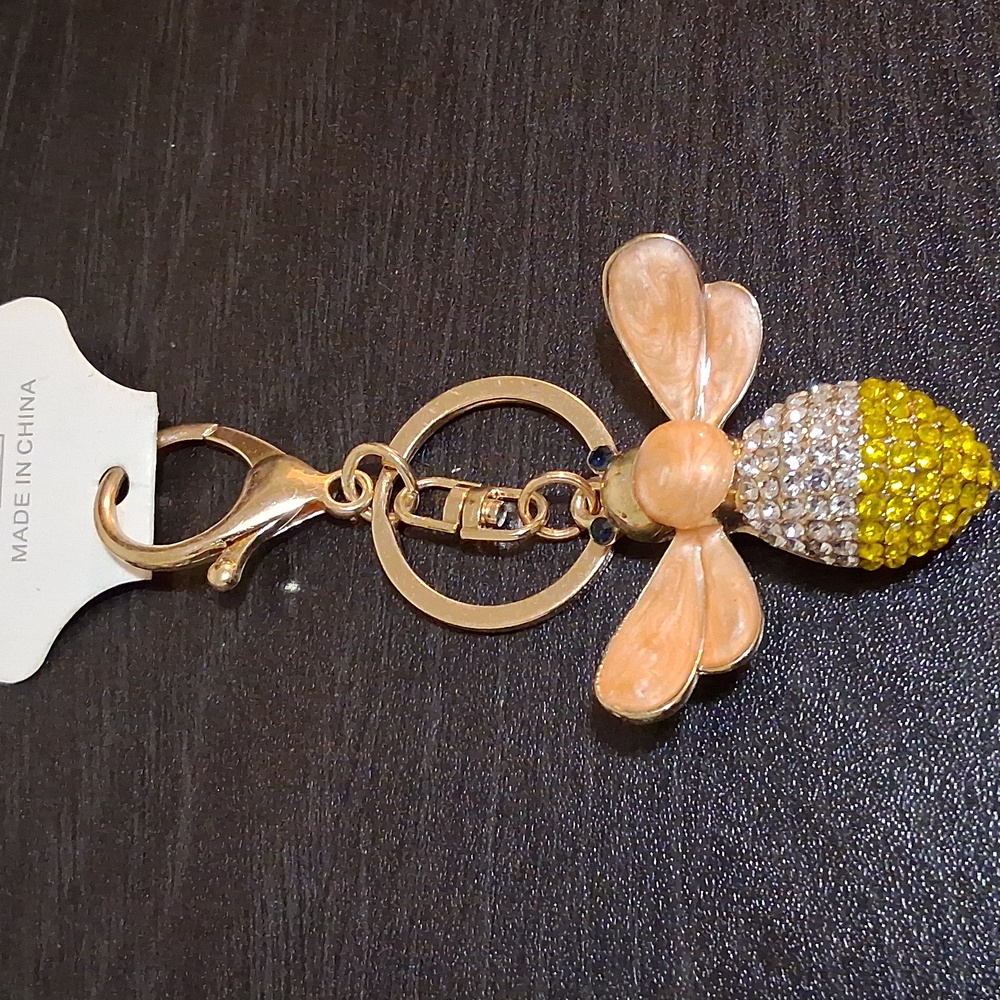 Bee Keychain with Gold and Yellow Accents